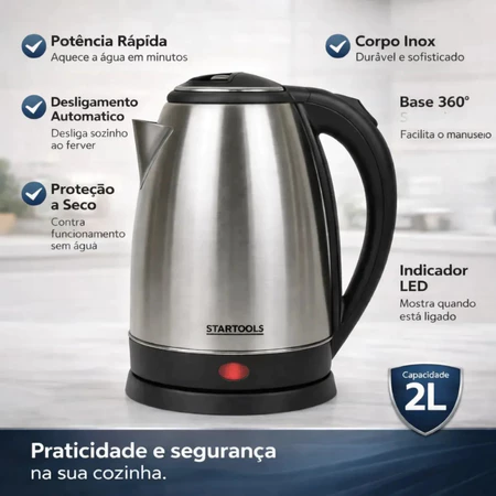 Chaleira 2 Litros + Cafeteira Prensa Francesa 300ml Jarra Elétrica Café Automática 127V 220V Inox