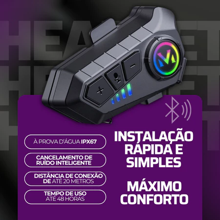 Fone De Ouvido Para Capacete Sem Fio Bluetooth Rgb